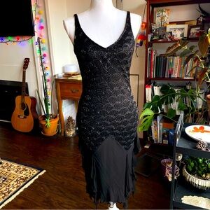 Vintage 2004 WHBM 20’s Deco Black Beaded Cocktail Dress Excellent Condition sz 4